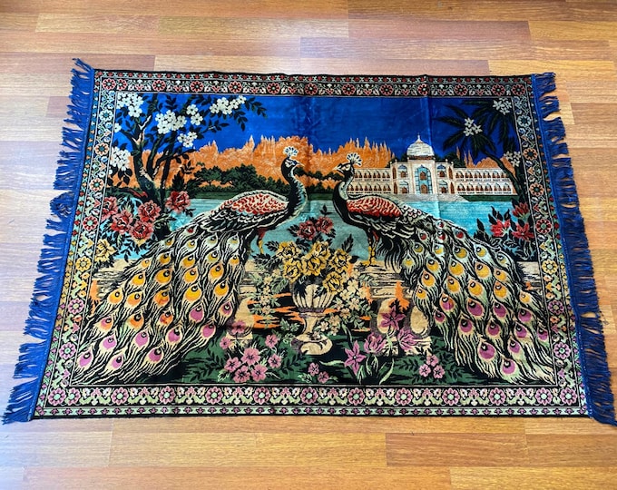Vintage Handwoven Wool Wall Rug – Tavuskuşu (Peacock) Motif – Oriental Turkish Tapestry – Ethnic Boho Decor – Unique Textile Art
