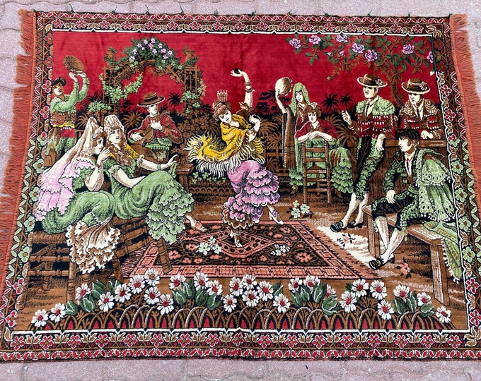 Ladies Fun,Rare Dansoz wall rug,Turkish Tapestry Rug,Vintage Tapestry Rug,Oushak Tapestry Rug,Oriental Tapestry Rug,Bohamian Tapestry Rug,