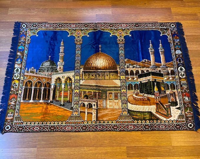 Turkish Velvet Kaaba Tapestry: Islamic Mosque Art, Mecca Decor