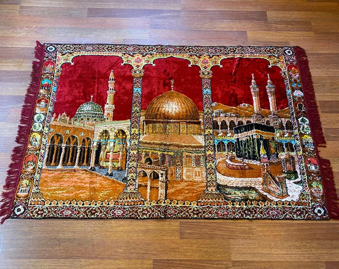 Turkish Kaaba Wall Tapestry – Islamic Velvet Mosque Art – Masjid al-Haram Mecca Decor – Muslim Prayer Room Gift – Hajj Umrah Ramadan Decor