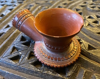 Rare Ottoman Tophane Clay Pipe Bowl for Restoration -19th Century Red Terracotta-Original Stamp & Gold Gilding -Non-Functional Display Relic
