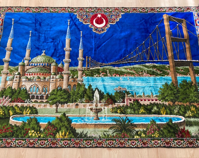Decorative Bosphorus Pictures Decorative Rug. Home Decor Machine Made Rug, Turkish Decorative Rug, Blue Mosque and Bosphorus picture Carpet.