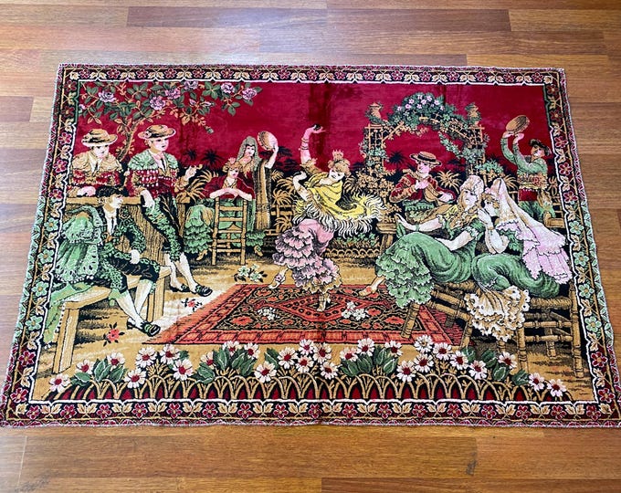 Vintage French Figurative Wall Tapestry | Flamenco Dance Scene | Gobelin Wall Decor | Collectible Tapestry