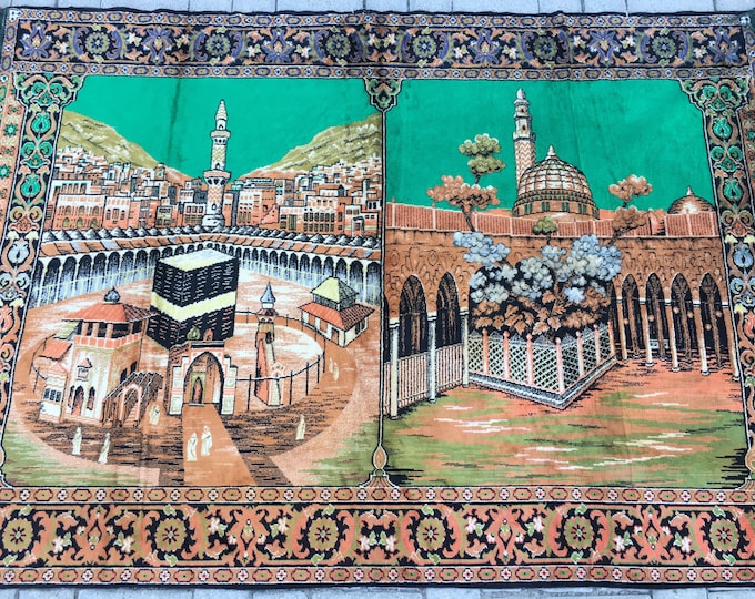 Vintage Kabe Picture Rug. Decorative Wall Decor Rug,Wall Decor Rug,İslamic Pattern Wall Decor Rug,Holly Picture Tapestry Rug,Bohemian Rug,