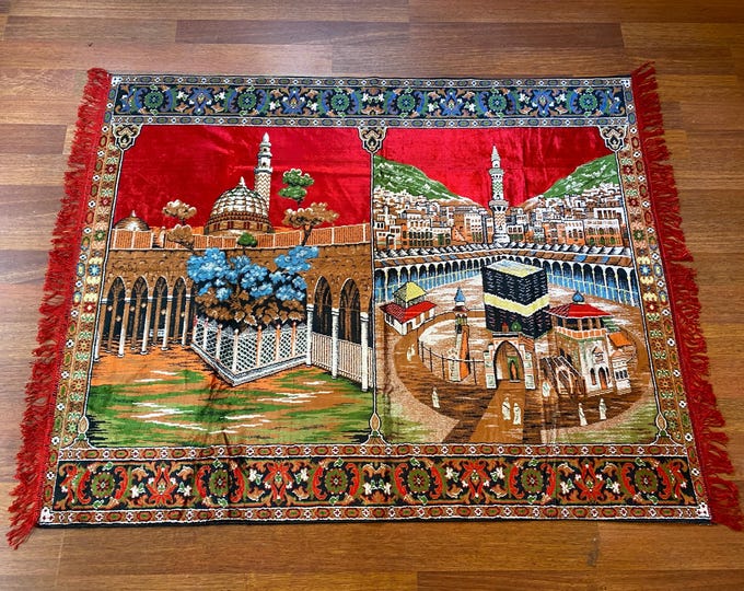 Turkish Kaaba Wall Tapestry – Islamic Velvet Mosque Art – Masjid al-Haram Mecca Decor – Muslim Prayer Room Gift – Hajj Umrah Ramadan Decor
