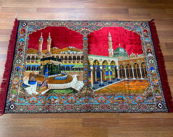 Turkish Kaaba Wall Tapestry – Islamic Velvet Mosque Art – Masjid al-Haram Mecca Decor – Muslim Prayer Room Gift – Hajj Umrah Ramadan Decor
