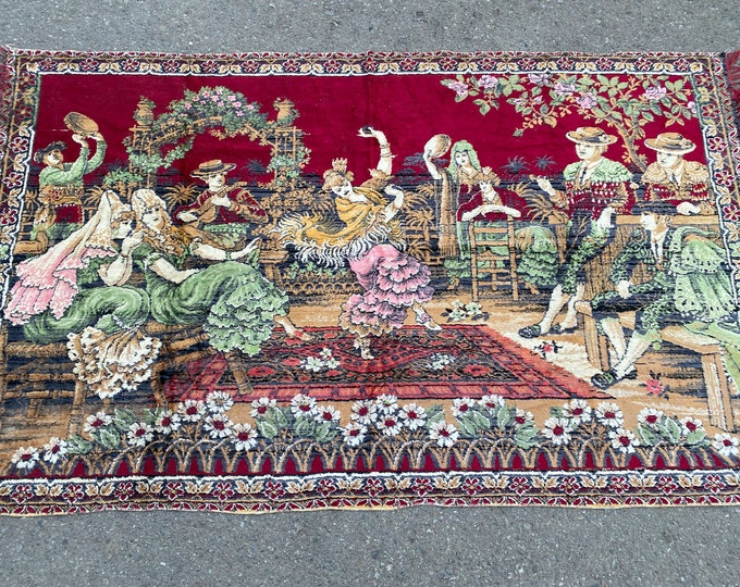 Ladies Fun,Rare Dansoz wall rug,Turkish Tapestry Rug,Vintage Tapestry Rug,Oushak Tapestry Rug,Oriental Tapestry Rug,Bohamian Tapestry Rug,