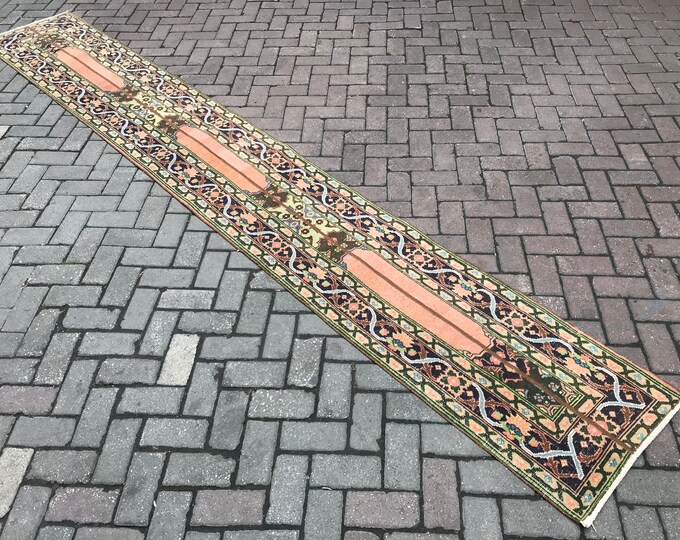 12'86 x 1'87 Feet, 392 x 57 cm, Vintage Runner Rug, Area Runner Rug, Oushak Runner Rug, Turkish Runner Rug,  Bohamian Runner Rug, Floor Rug,