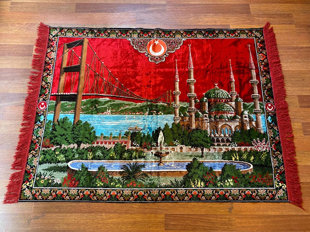 Turkish Rug Sticker Vintage Turkish Wall Rug – Mosque, Flag & Bridge Motif – Istanbul ...