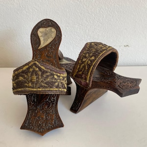 Antique Ottoman Bride Bath Slippers | Mother of Pearl & Wood Carving | Rare Hamam Wedding Accessory
