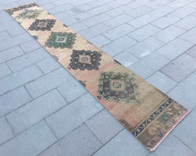 12'8 x 2'1 Feet,388 x 65 cm  Oushak Runner Rug,Narrow Runner Rug,Turkish Runner Rug,Entryway Runner Rug,Hand Made Runner Rug,Boho Runner Rug