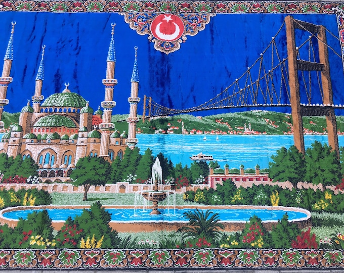 Pretty Wall Decor Rug,Vintage Wall Decor Tapestry Rug,Turkish Tapestry Rug,İstanbul Panorama Tapestry Rug,Blue Mosq Tapestry Rug,Vintage Rug