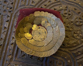 Authentic Antique Anatolian Fes Tepelik - Traditional Ottoman Tribal Money Hat - 125 Piece Penez Coins - Hand-Stitched Ethnic Headpiece