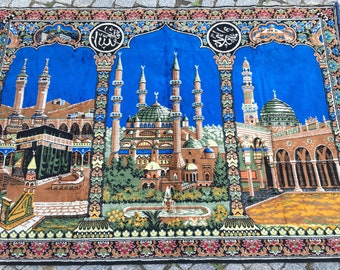 Vintage Kabe Picture, Holly Kabe picture on Tapestry,Tradatinol gift from Kabe,Calligraphy written on Tapestry Rug,Kabe and mosqu pictures,