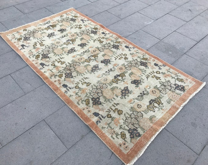 6'2X3'3 ''  Feet, Vintage Area Rug, Turkish Handmade Rug, Homedecor Turkish Area Rug, Low pile Floral design Turkish Rug, Oushak Area Carpet