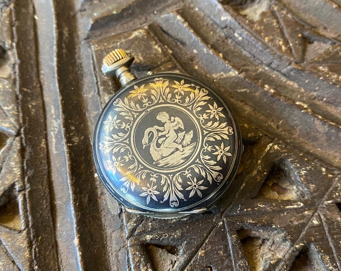 Rare Ottoman Niello Silver Pocket Watch - Authentic Savat Work Silver Case - 19th Century Collectible Timepiece - For Restoration/Repair