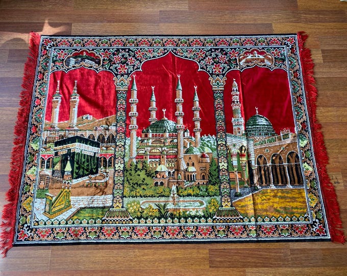 Turkish Kaaba Wall Tapestry – Islamic Velvet Mosque Art – Masjid al-Haram Mecca Decor – Muslim Prayer Room Gift – Hajj Umrah Ramadan Decor