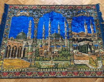 Vintage Kabe Picture Rug. Decorative Wall Decor Rug,Wall Decor Rug,İslamic Pattern Wall Decor Rug,Holly Picture Tapestry Rug,Bohemian Rug,