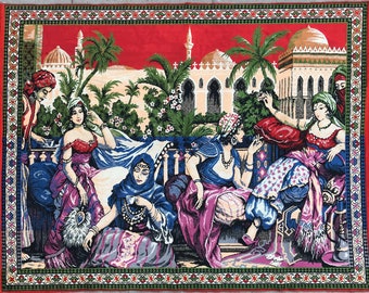 Turkish Tapestry,Pretty Wall Decor Rug,Vintage Home Decor Tapestry Rug,Ladies Fun,Turkish Rug,Boho Rug,Oushak Rug,İllustrated Tapestry Rug,