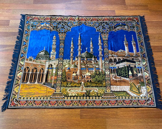 Turkish Kaaba Wall Tapestry – Islamic Velvet Mosque Art – Masjid al-Haram Mecca Decor – Muslim Prayer Room Gift – Hajj Umrah Ramadan Decor