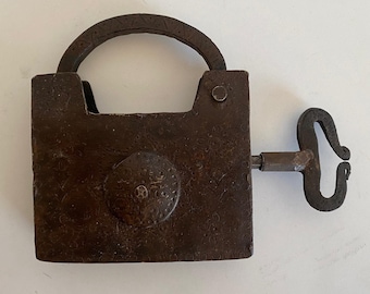 Antique Ottoman Padlock with Keys | Hand-Forged Iron Lock | Silver Ornament Rare Collectible Lock