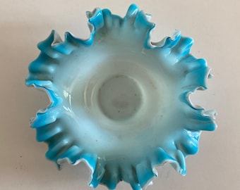 Antique Ottoman Blue Opaline Glass Bowl | 19th Century Wedding Delight Dish | Vintage Turkish Candy Bowl