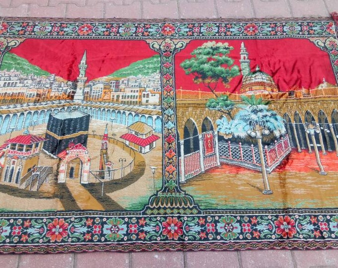 Vintage Wall Decor Kabe Pictures Turkish Rug. Decorative Carpet, Anatolian Wall Decor Rug, İslamic Pattern Wall Decor Rug, Machine Made Rug.