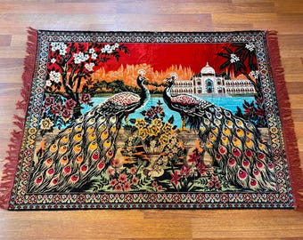 Vintage Handwoven Wool Wall Rug – Tavuskuşu (Peacock) Motif – Oriental Turkish Tapestry – Ethnic Boho Decor – Unique Textile Art