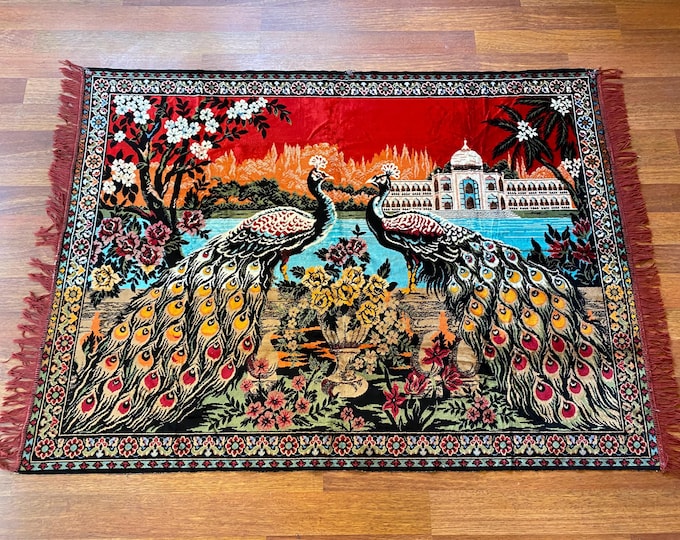 Vintage Handwoven Wool Wall Rug – Tavuskuşu (Peacock) Motif – Oriental Turkish Tapestry – Ethnic Boho Decor – Unique Textile Art