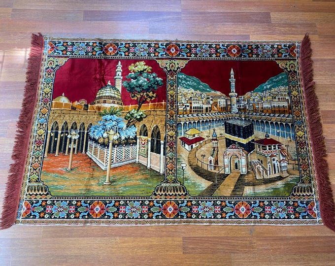 Turkish Kaaba Wall Tapestry – Islamic Velvet Mosque Art – Masjid al-Haram Mecca Decor – Muslim Prayer Room Gift – Hajj Umrah Ramadan Decor