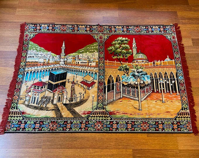 Turkish Kaaba Wall Tapestry – Islamic Velvet Mosque Art – Masjid al-Haram Mecca Decor – Muslim Prayer Room Gift – Hajj Umrah Ramadan Decor