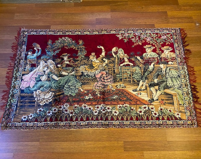 Vintage French Figurative Wall Tapestry | Flamenco Dance Scene | Gobelin Wall Decor | Collectible Tapestry