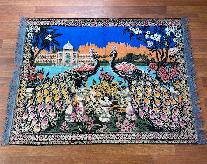 Vintage Handwoven Wool Wall Rug – Tavuskuşu (Peacock) Motif – Oriental Turkish Tapestry – Ethnic Boho Decor – Unique Textile Art