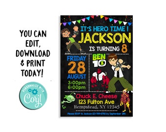 ben10 invitation etsy