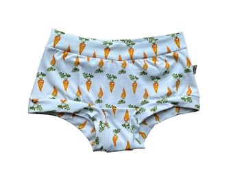 Carrots print organic cotton jersey underwear for women, breathable lounge panties, comfy elastic free regular or high rise adult underwear