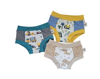 Size 2-3 READY to SHIP toddler undies, breathable organic cotton jersey boyleg underpants, comfy elastic free kids underwear