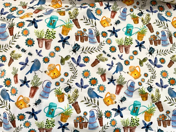 Leaves - Organic Cotton Stretch Jersey - European Import - White Leaves - Organic Cotton Stretch Jersey - European Import - White