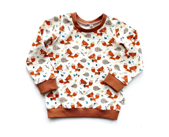 Bospeutersweater met vos en egel biologische babykleding genderneutraal kindert shirt met lange mouwen lentetrui met bosdieren Etsy Nederland