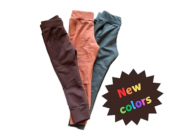 Effen joggingbroek voor baby's, peuters en kinderen, genderneutrale biologische babykleding, uniseks joggingbroek, comfortabele karameljoggingbroek
