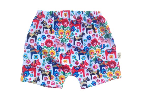 Dala Horses Organic Children's Shorts, Gender Neutral Kids Summer