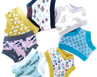 Surprise grab bag unisex toddler undies for boys and girls, organic cotton underpants, gender neutral kids elastic free underwear