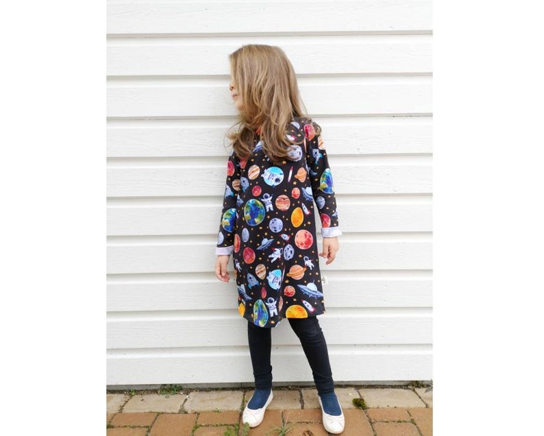 outer space solar system organic baby girl clothes Planets girls dress raglan long or short sleeve a-line dress for baby toddler and kids
