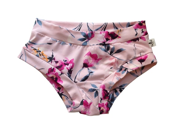 Pink Hibiscus Flower Women's Underpants, Comfortable Organic Cotton Jersey  Lounge Panties, Elastic Free Underwear Boyleg and Brief Style 