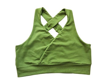 Reggiseno incrociato in cotone biologico per rilassarsi e dormire, reggiseno comfort senza ferretto e morbido per l'allattamento, top corto per l'uso quotidiano