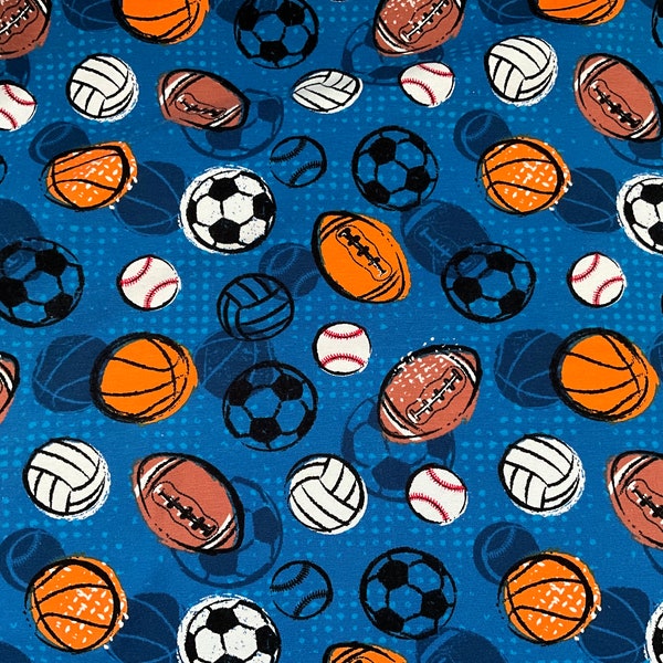 Ball sports print organic cotton stretch jersey fabric by the meter, soft European CL knit fabric for sewing baby and kids clothes