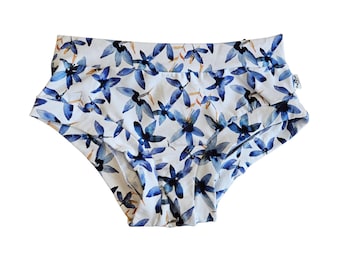 Anemone organic cotton jersey underwear for women, floral breathable lounge panties,comfy elastic free regular or high rise adult underpants