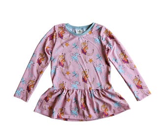 Ballerina and dance mouse long sleeve tshirt with ruffles, baby girl clothes, slim fit toddler top, kids organic clothing, pullover,