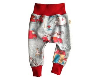 Fire trucks and ambulance baby leggings, emergency vehicles toddler drop crotch trousers, baggy pants, organic baby clothes, newborn gift