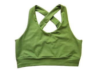 Organic cotton comfort bra for lounging and sleeping, wire-free and soft minimalist bralette, yoga style crop top with light support