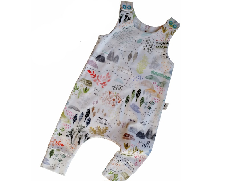 Nature theme gender neutral baby romper newborn gift toddler boy harem jumpsuit watercolor organic baby clothes preemie girl clothes